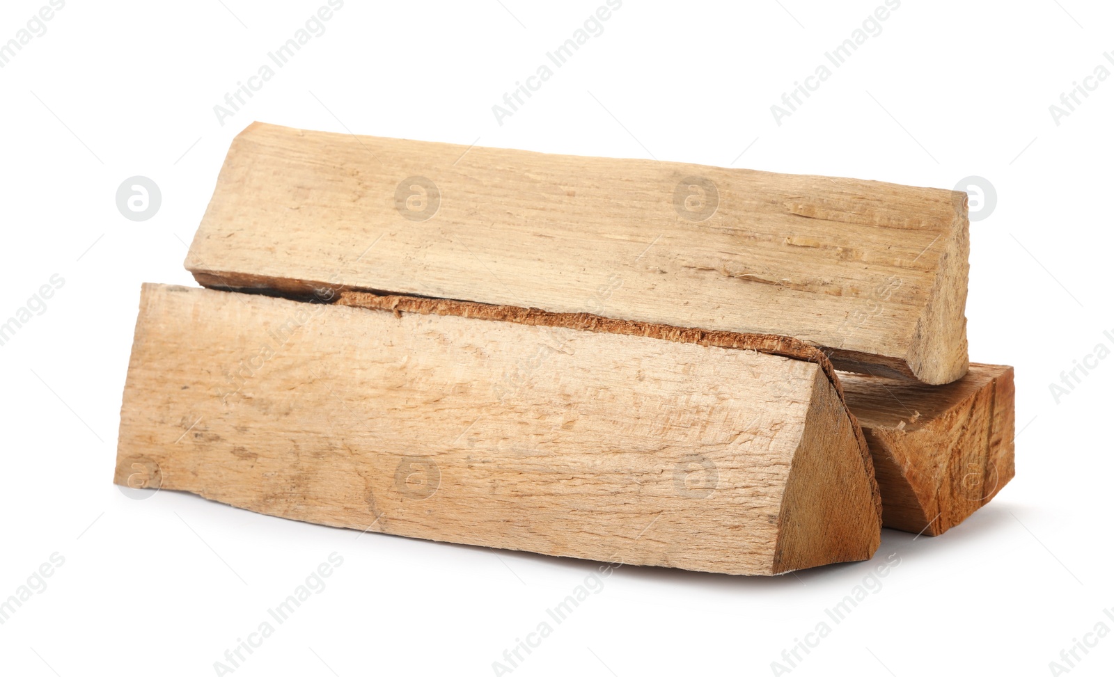 Photo of Cut firewood on white background. Heating in winter