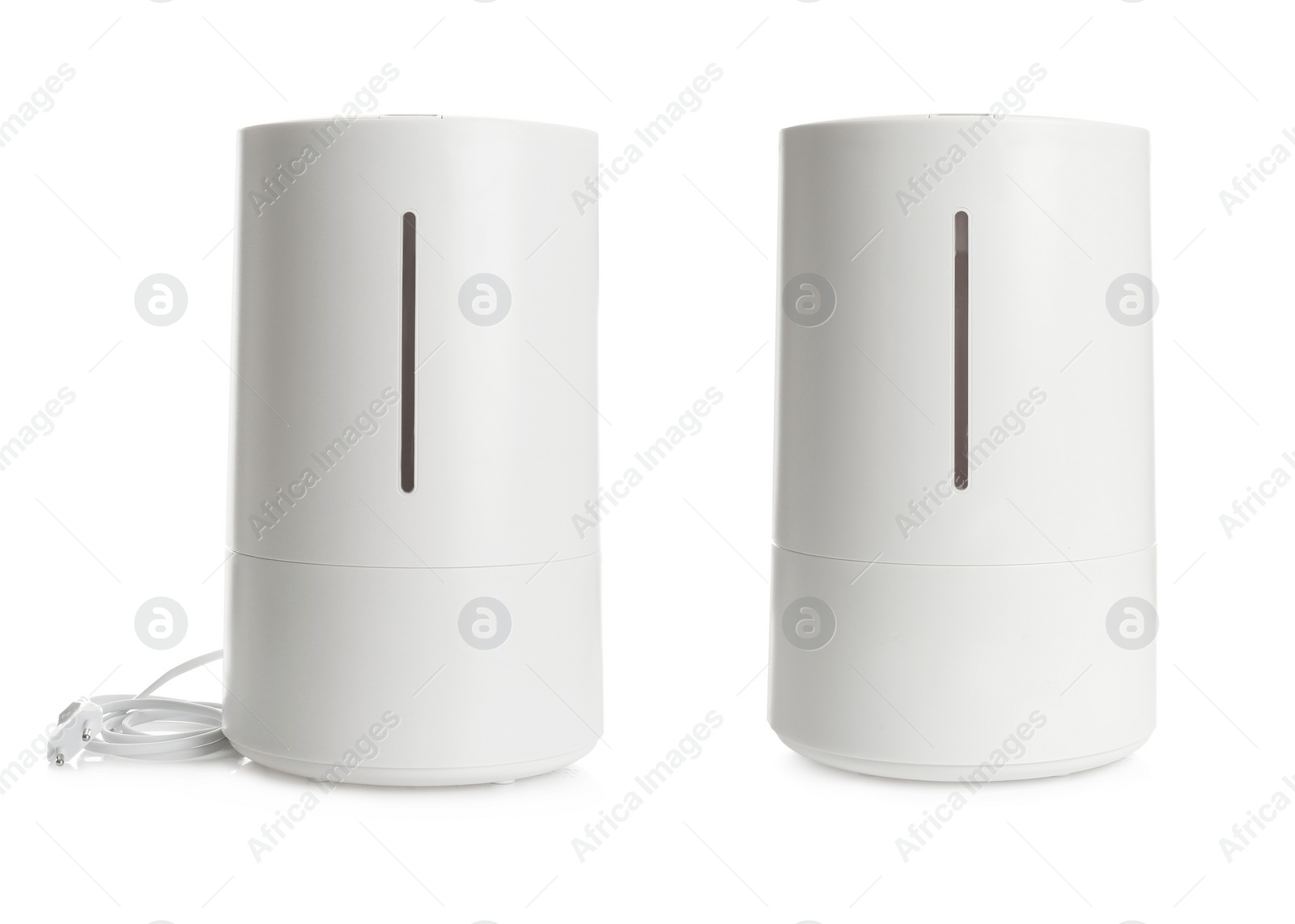 Image of Collage with modern air humidifier on white background