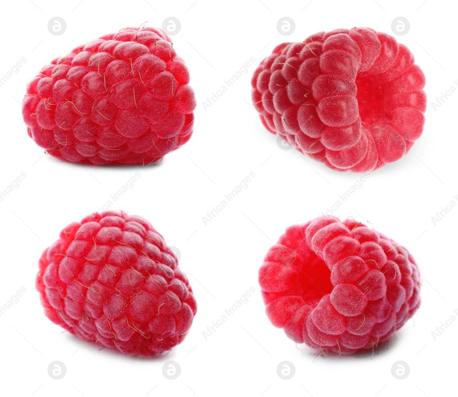 Image of Set of fresh ripe raspberries on white background