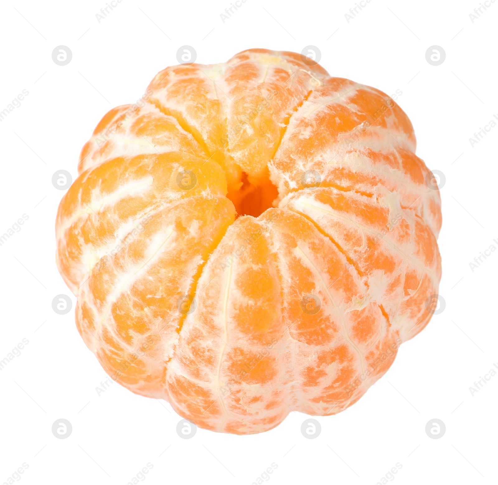 Photo of Peeled fresh ripe tangerine isolated on white