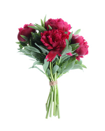 Photo of Bouquet of beautiful red peonies isolated on white