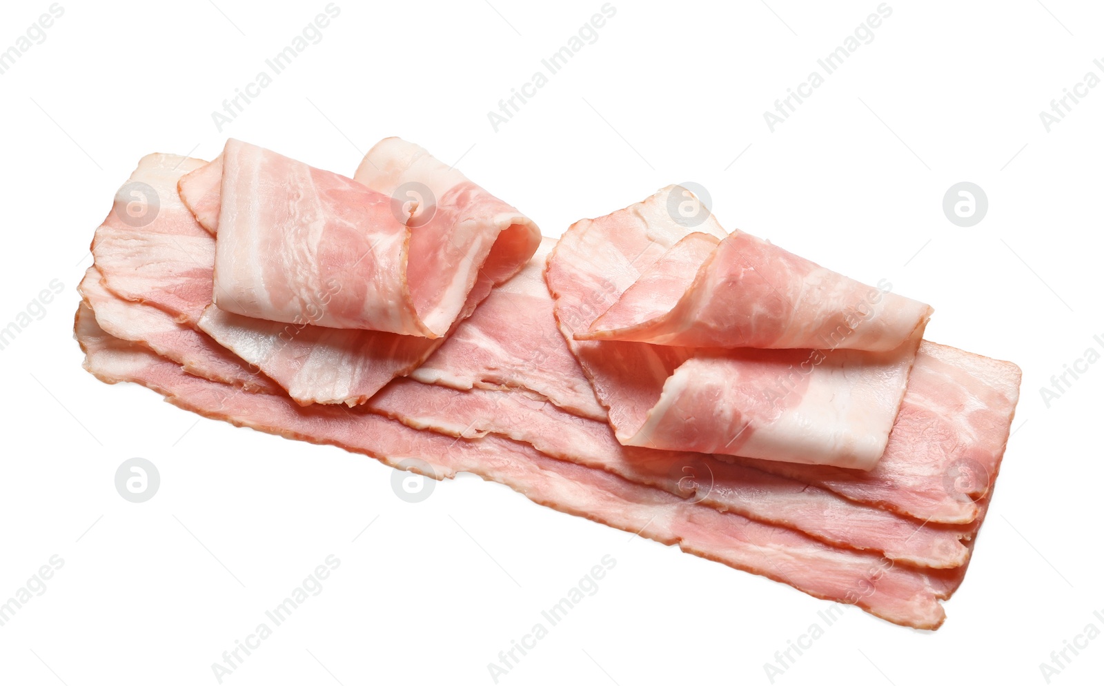 Photo of Raw bacon on white background