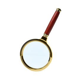 Photo of Stylish classic magnifying glass isolated on white