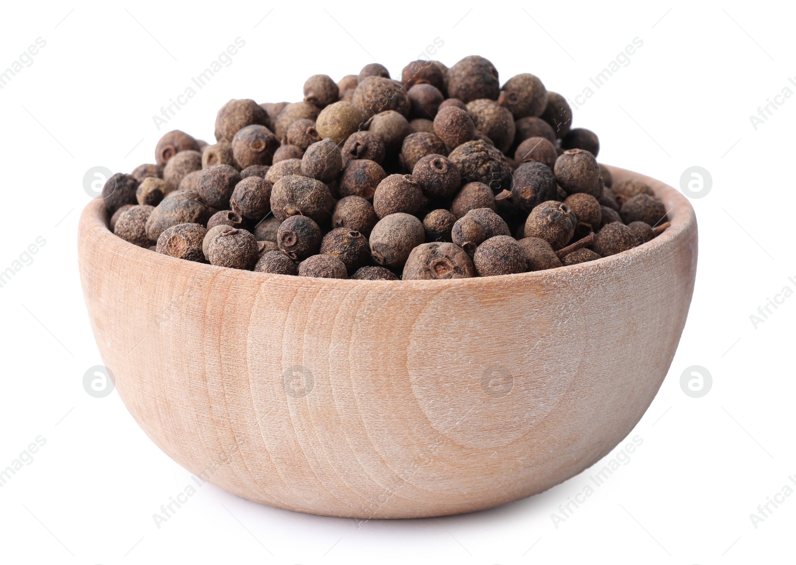 Photo of Spicy black pepper grains isolated on white