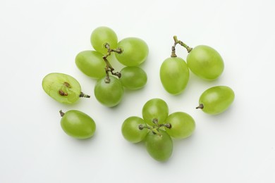 Photo of Fresh grapes on white background, top view