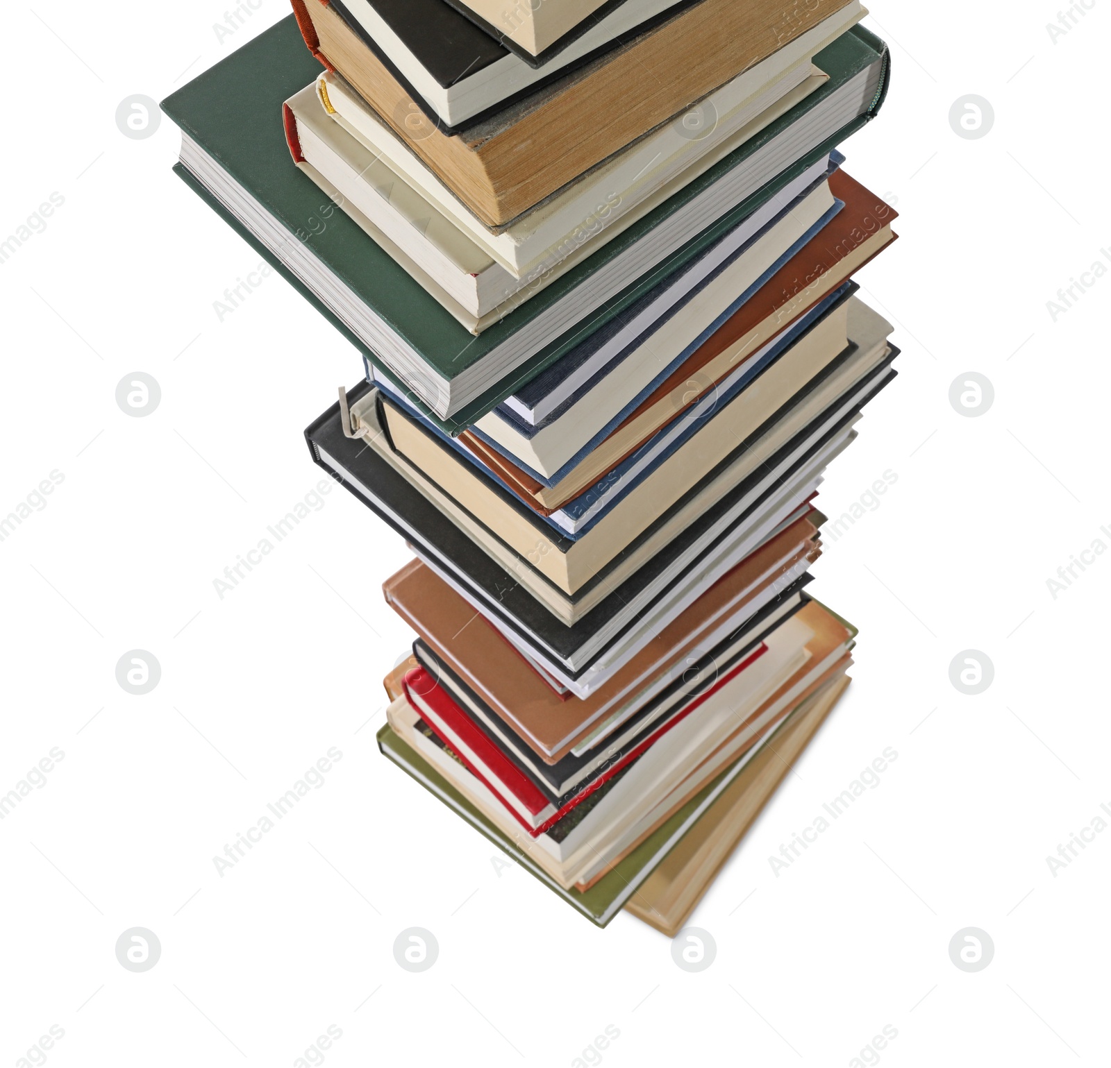 Photo of Stack of many different books isolated on white