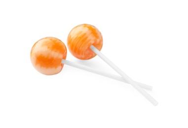 Photo of Two sweet colorful lollipops isolated on white