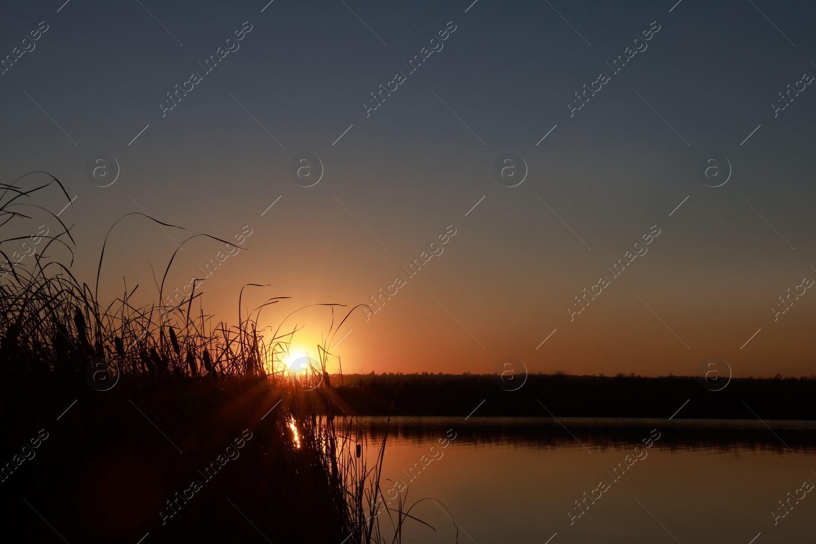 Photo of Picturesque view of tranquil river at sunset