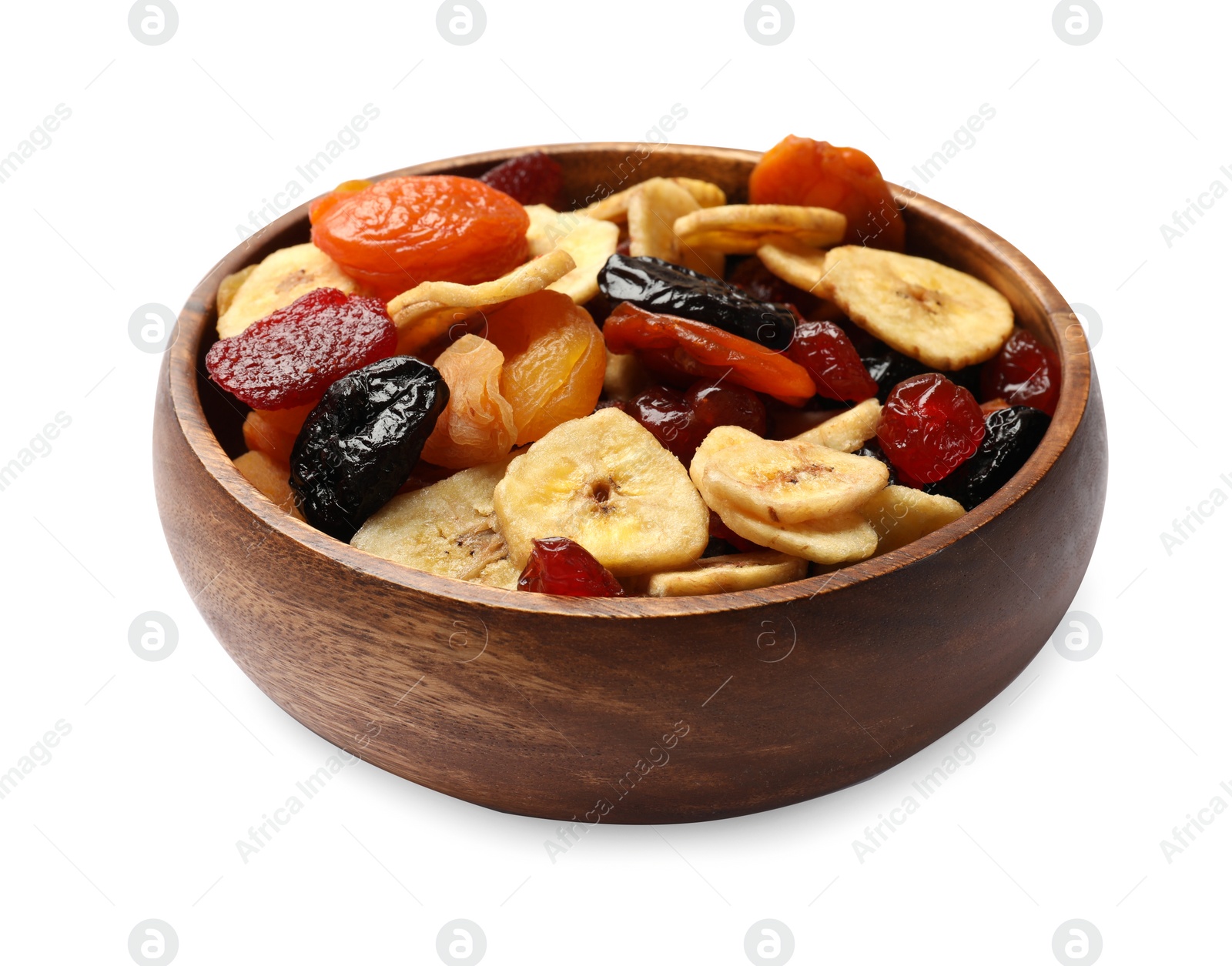 Photo of Mix of delicious dried fruits isolated on white