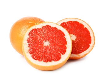 Photo of Ripe grapefruit on white background. Fresh fruit