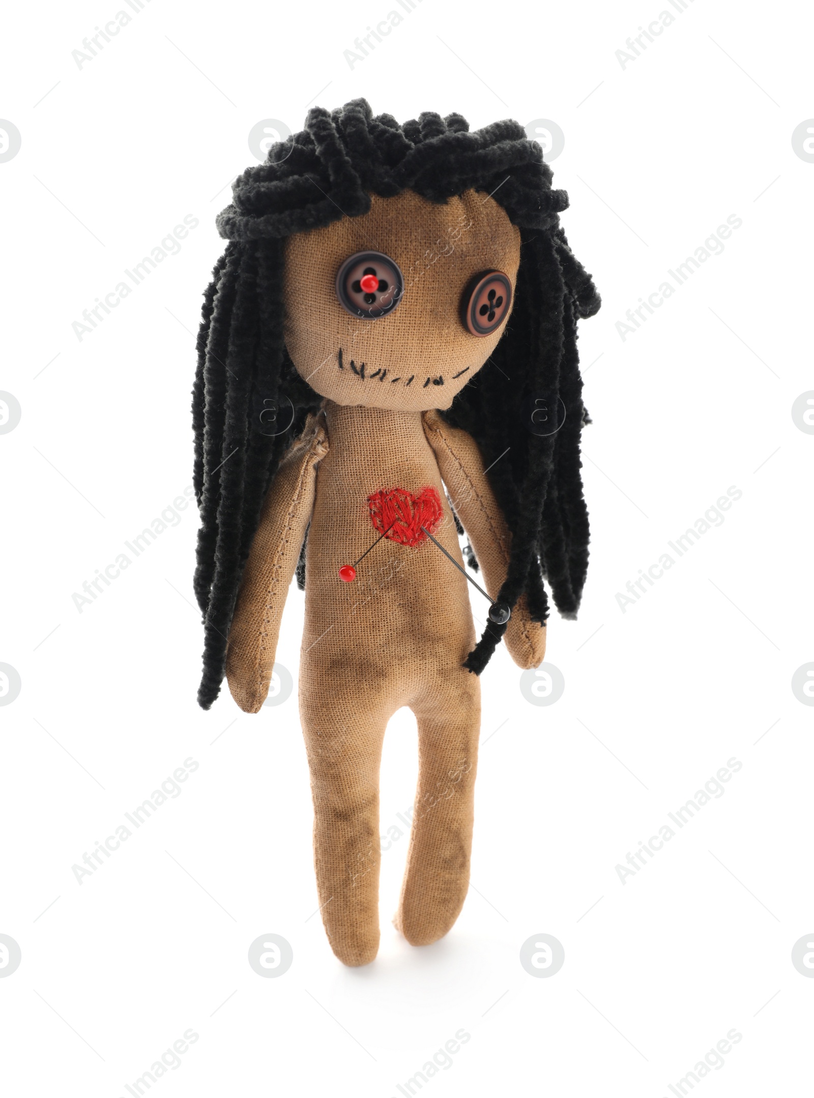 Photo of Voodoo doll with pins isolated on white