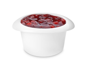 Fresh cranberry sauce in bowl isolated on white