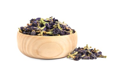 Organic blue Anchan in bowl on white background. Herbal tea