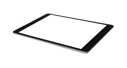 Photo of Tablet computer with blank screen isolated on white. Modern gadget