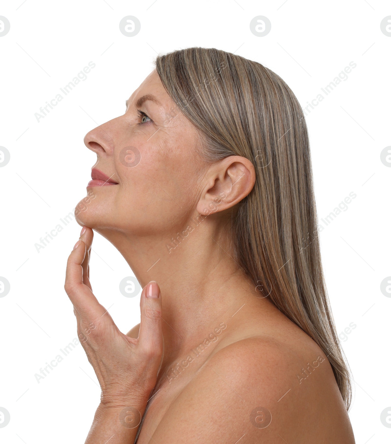 Photo of Beautiful woman with healthy skin on white background