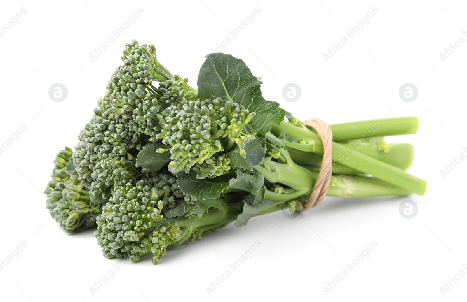 Photo of Fresh raw broccolini isolated on white. Healthy food