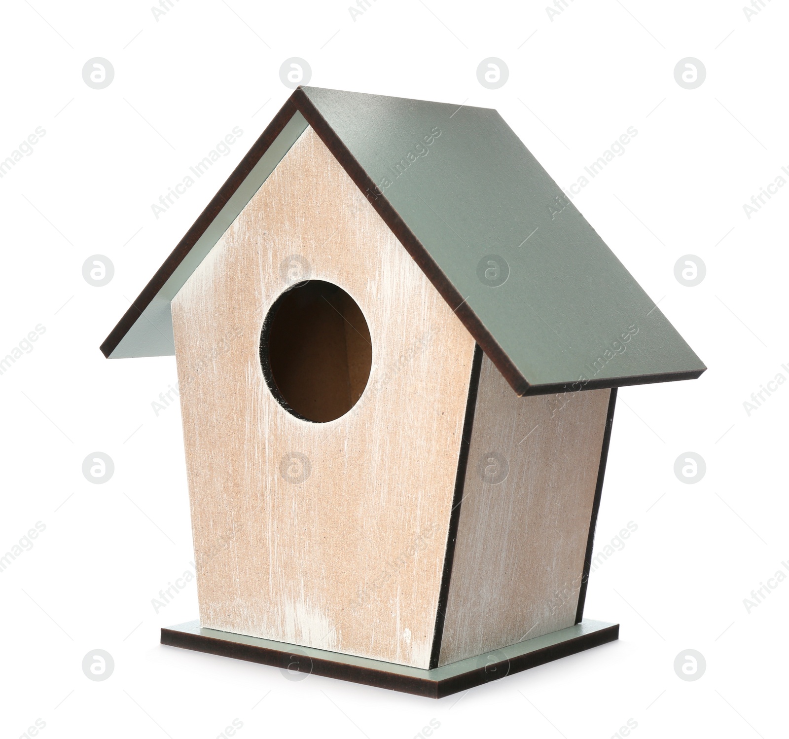 Photo of Beautiful wooden bird box isolated on white