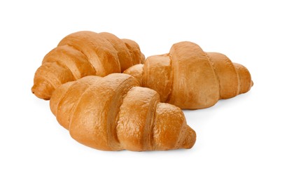 Photo of Delicious croissants isolated on white. Freshly baked pastries