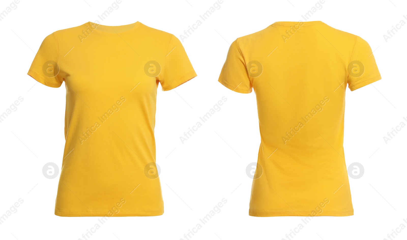 Image of Yellow t-shirt with space for design isolated on white. Back and front views