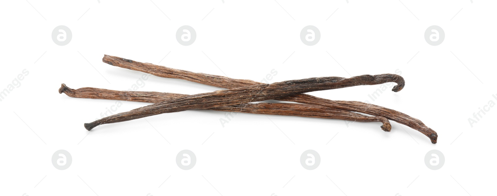 Photo of Many aromatic vanilla pods isolated on white