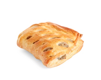 Photo of Fresh tasty puff pastry on white background