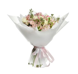 Beautiful bouquet of fresh flowers isolated on white