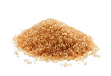 Pile of brown sugar on white background