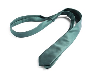 One green necktie isolated on white. Men's accessory
