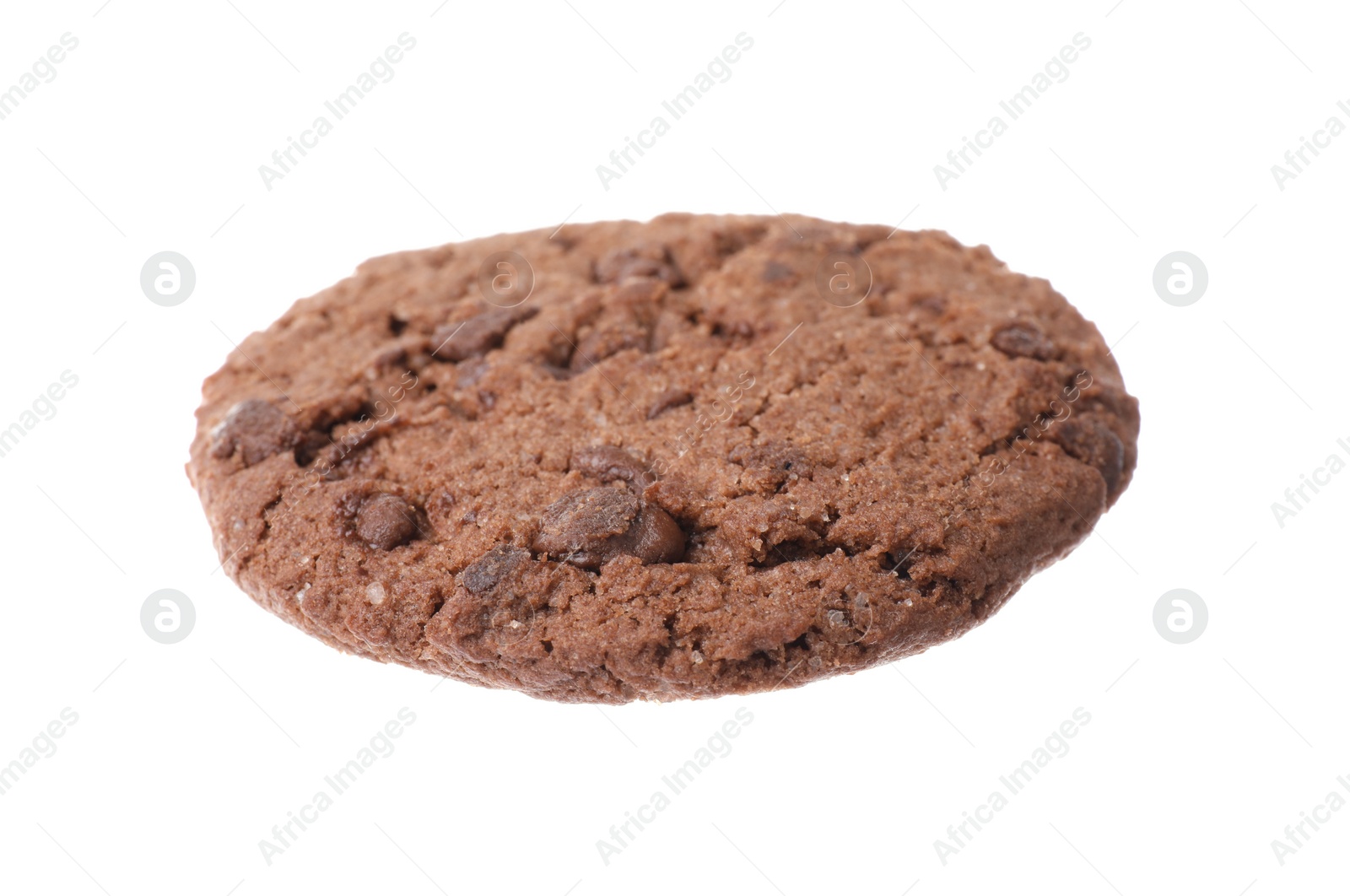 Photo of Tasty chip cookie with chocolate crumbs isolated on white