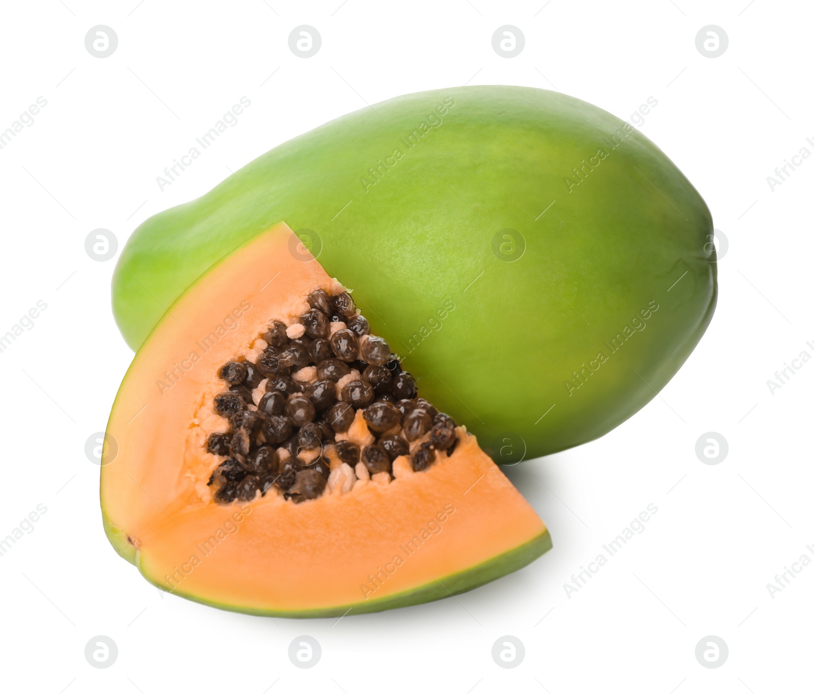 Photo of Fresh ripe papaya fruits on white background