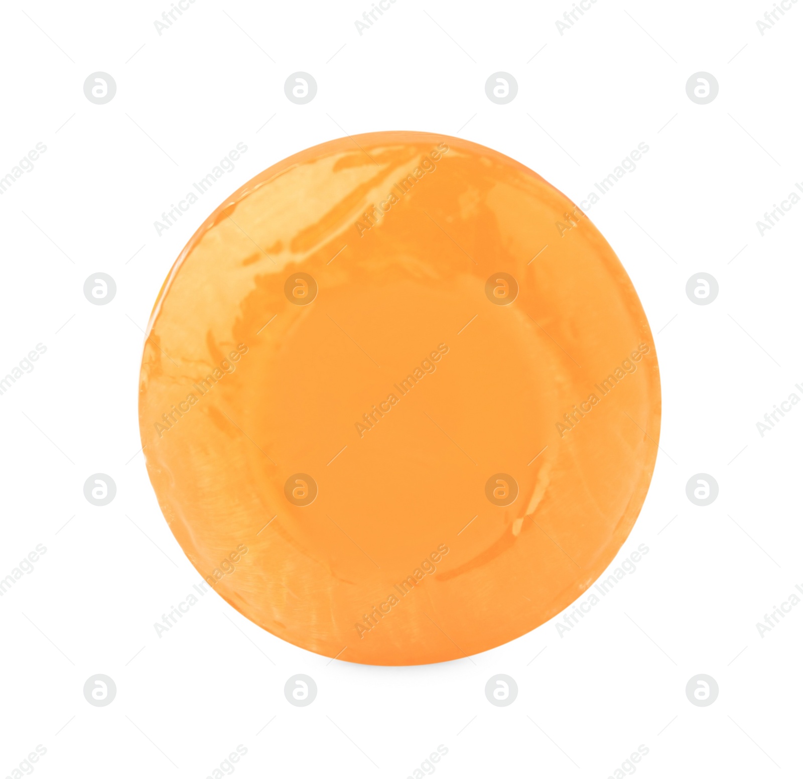 Photo of One orange cough drop isolated on white