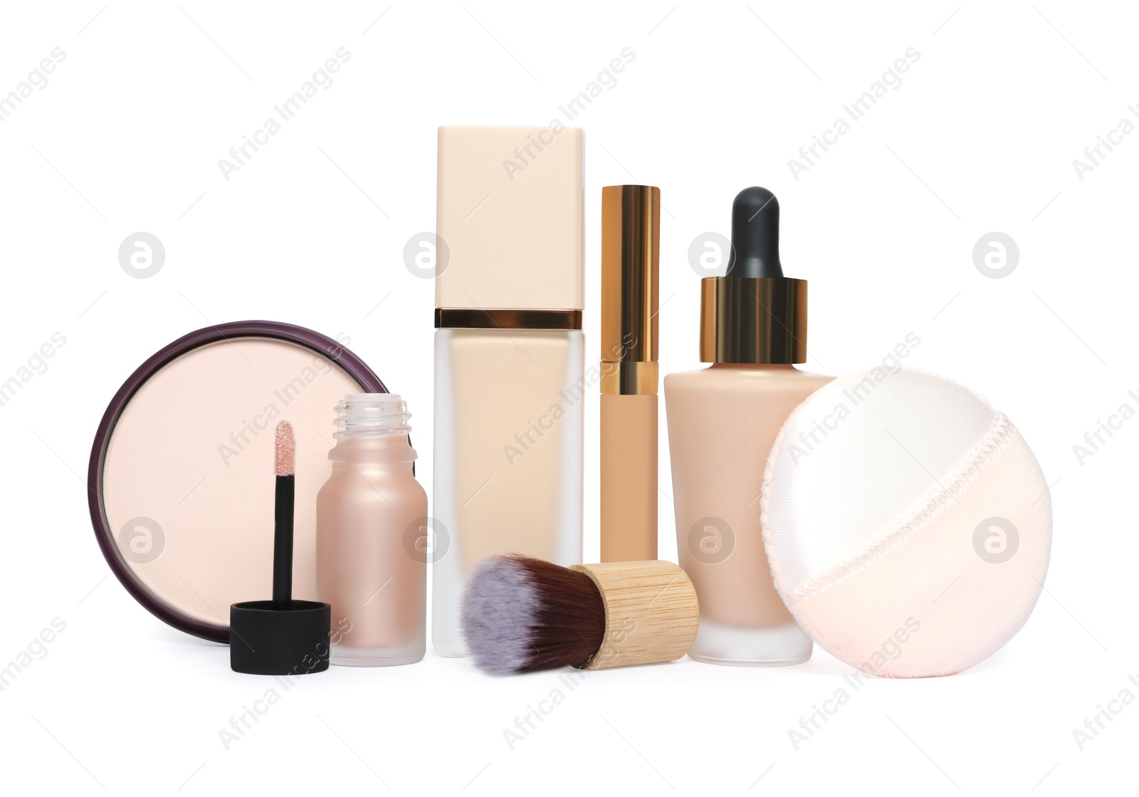 Photo of Many different decorative cosmetic products isolated on white