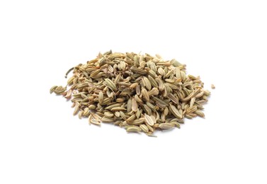 Photo of Pile of dry fennel seeds isolated on white