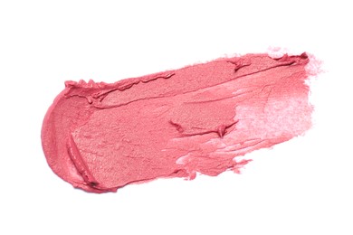 Smear of beautiful lipstick on white background, top view