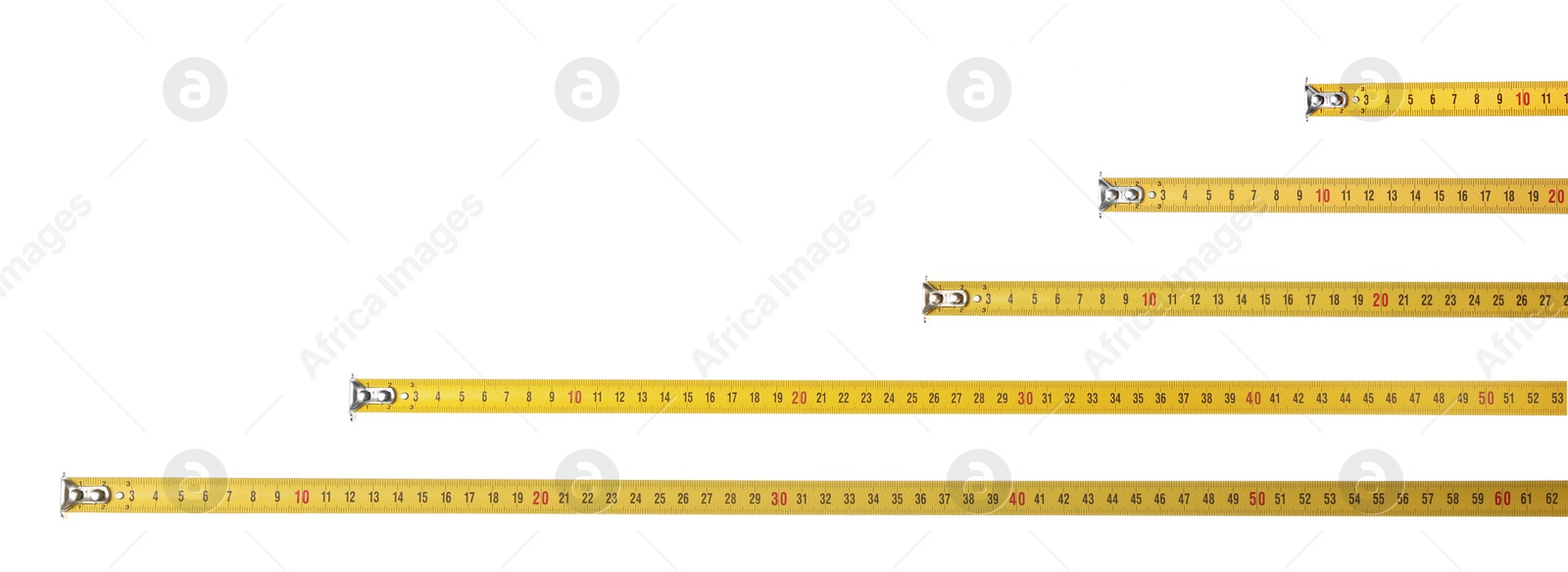 Image of Set with measuring tapes on white background, banner design