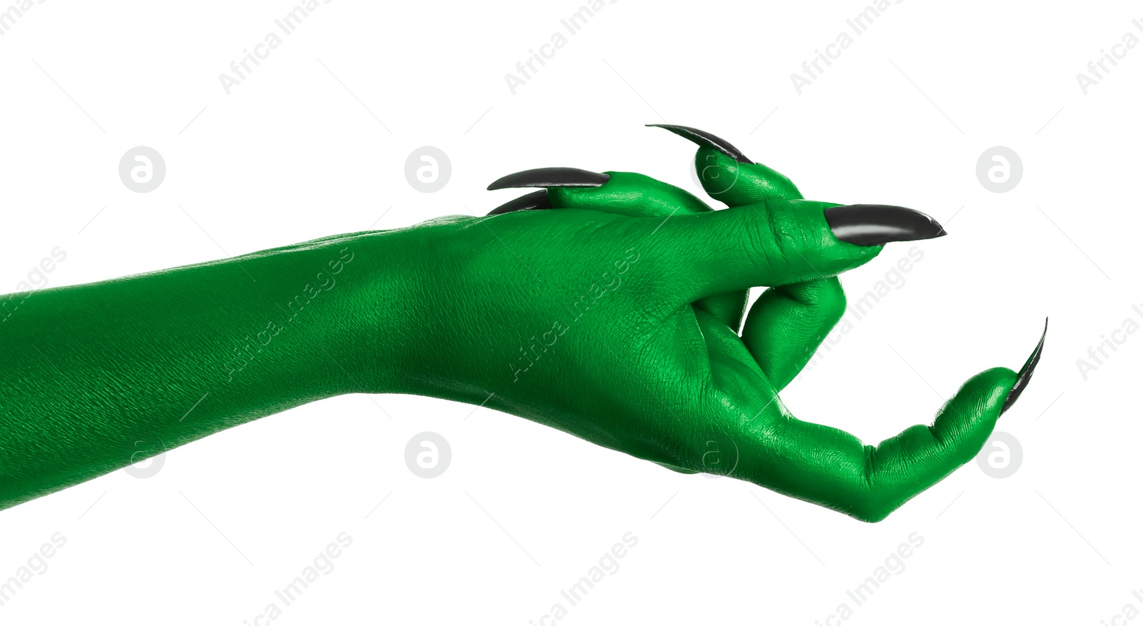 Image of Creepy monster. Green hand with claws isolated on white