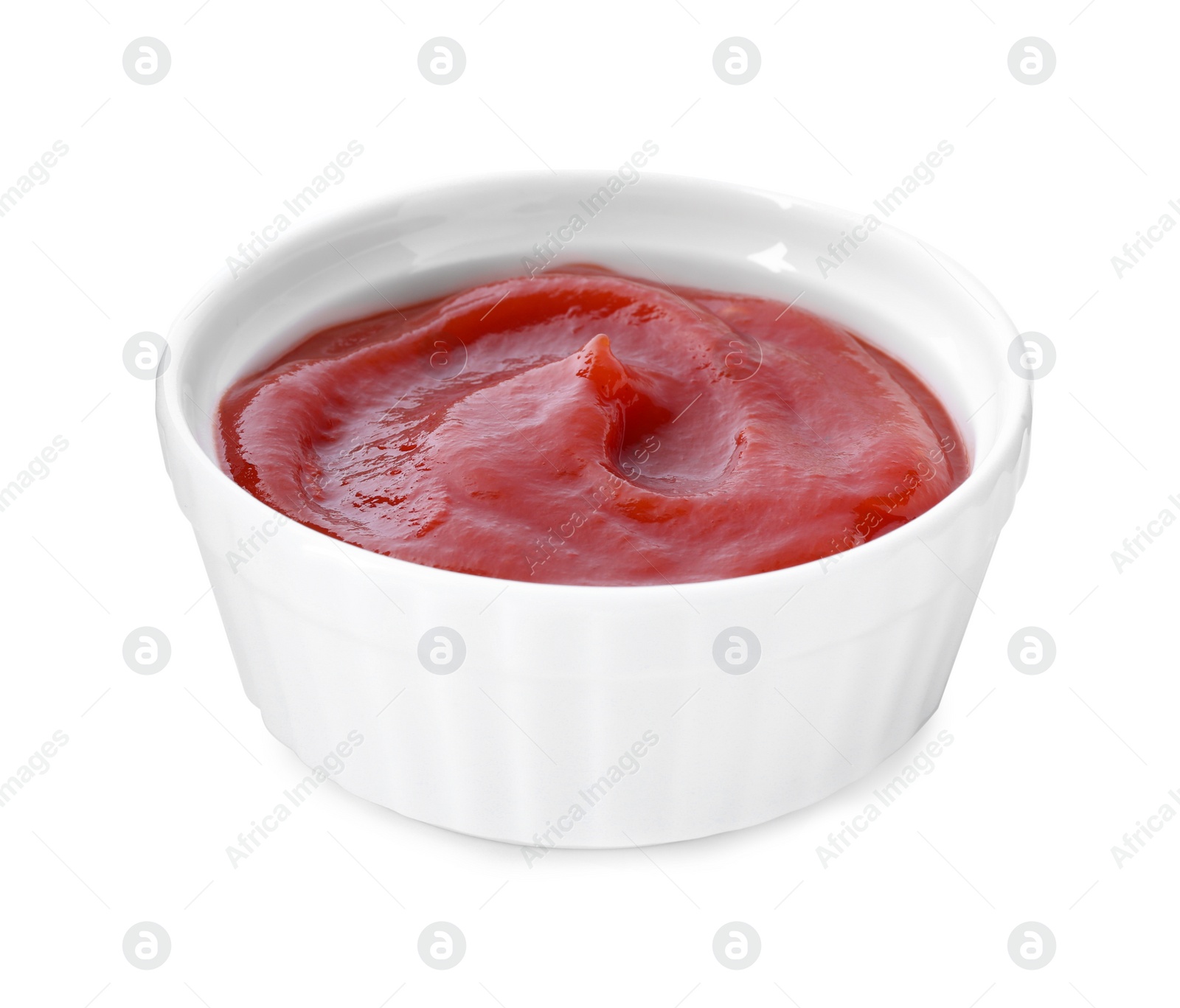 Photo of Delicious tomato sauce in bowl isolated on white