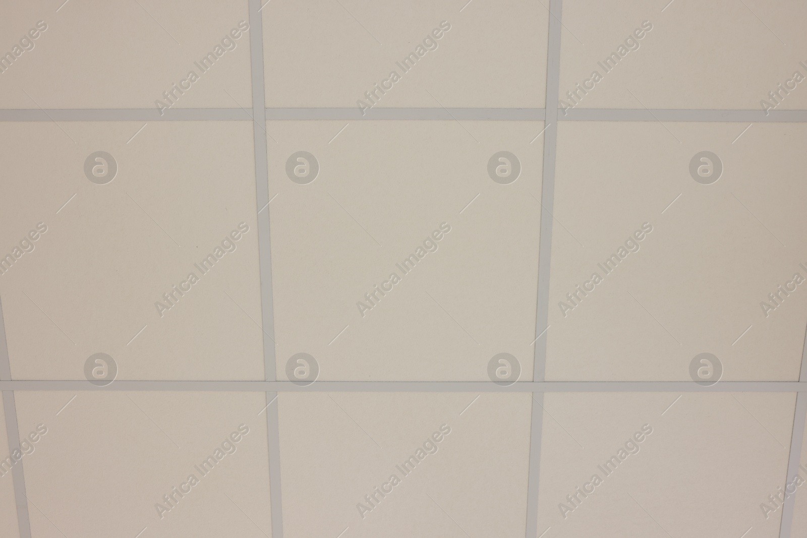 Photo of White ceiling with PVC tiles, view from below