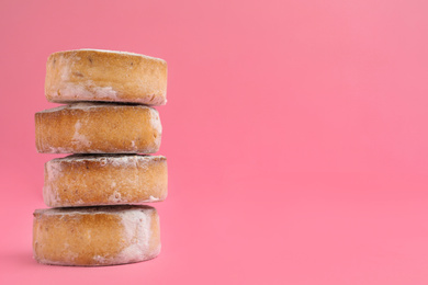 Sweet delicious butter cookies on pink background. Space for text