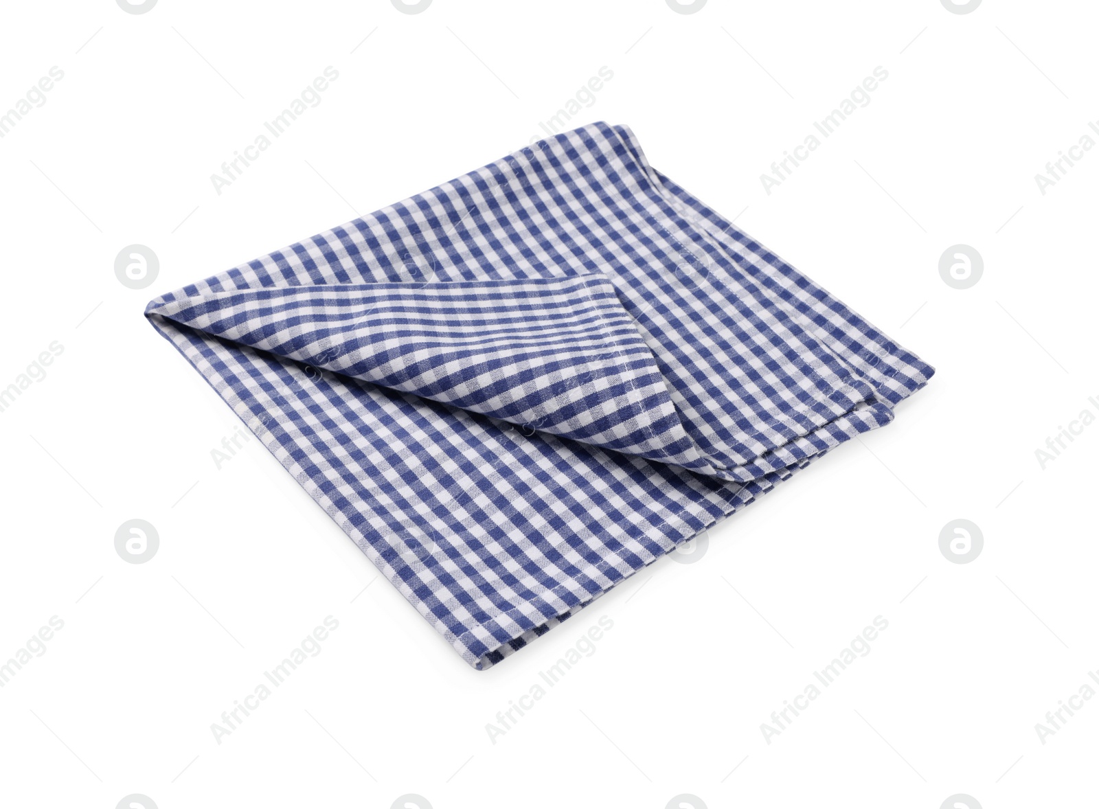 Photo of New blue checkered tablecloth on white background