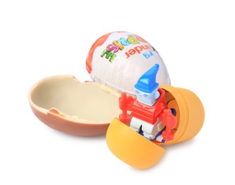 Photo of Slynchev Bryag, Bulgaria - May 23, 2023: Kinder Surprise Eggs and toy on white background