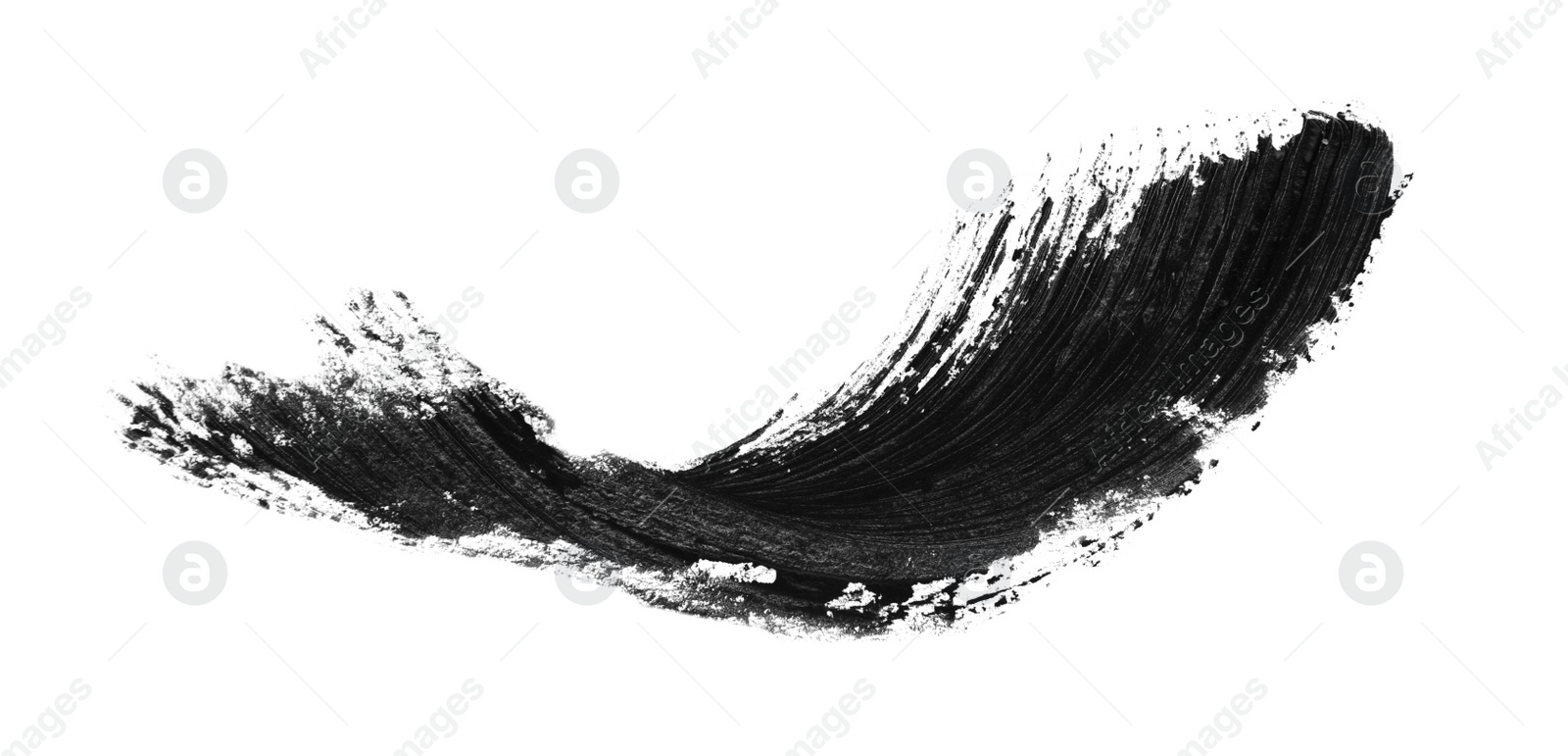 Photo of Smear of black mascara for eyelashes on white background