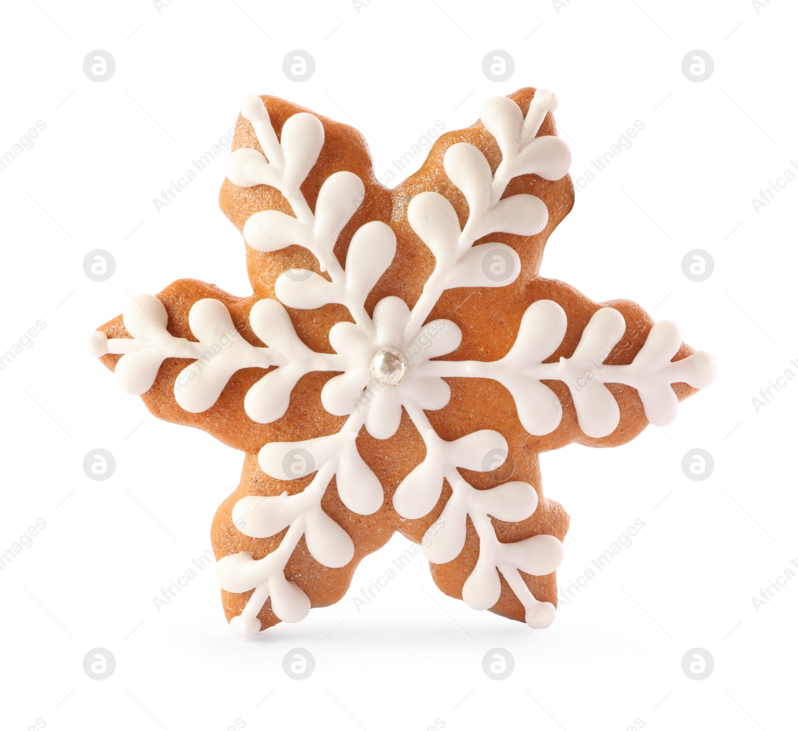 Photo of Snowflake shaped Christmas cookie isolated on white