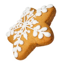 Tasty star shaped Christmas cookie with icing isolated on white