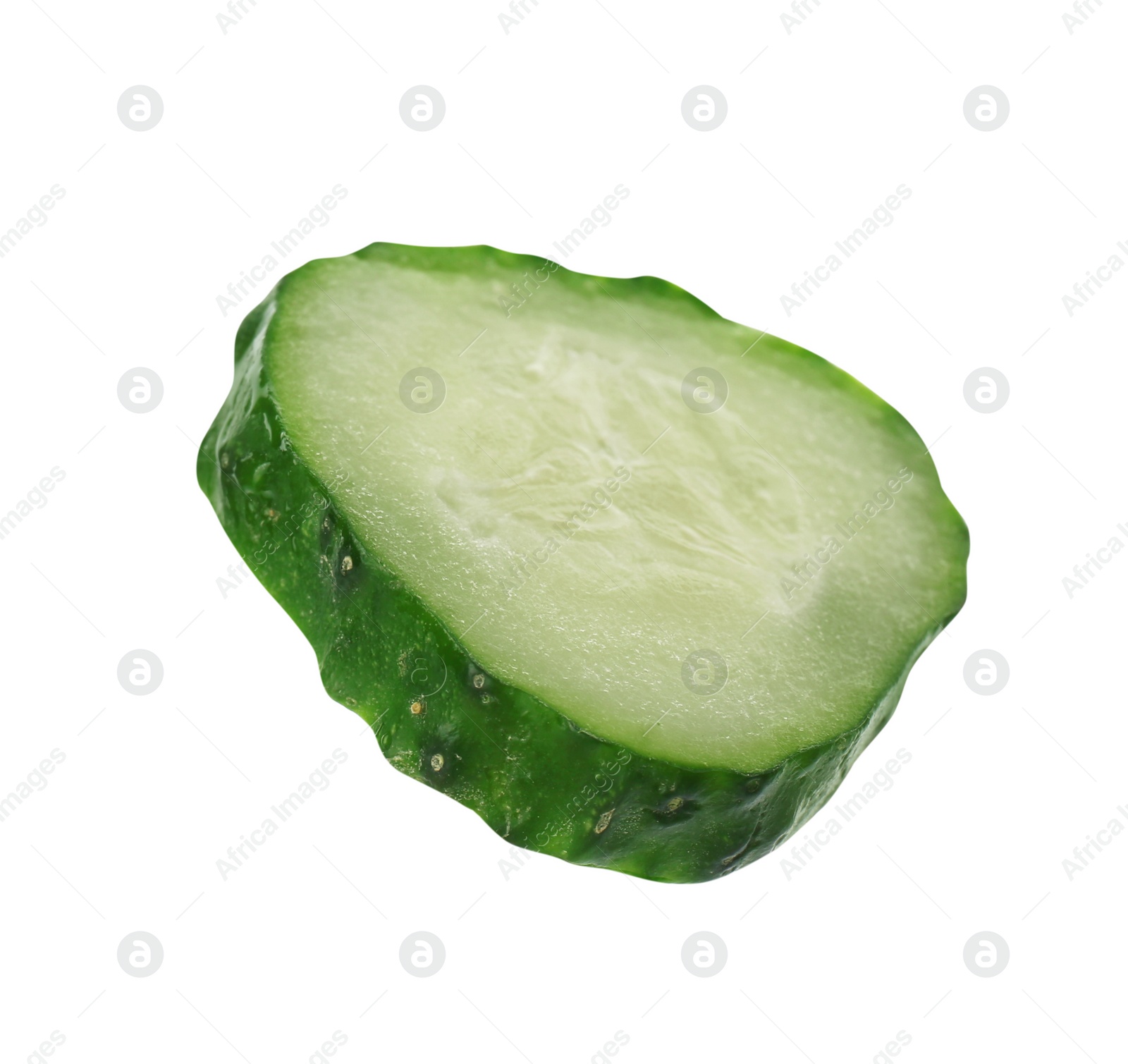 Photo of Slice of fresh cucumber on white background