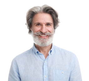 Portrait of handsome mature man on white background