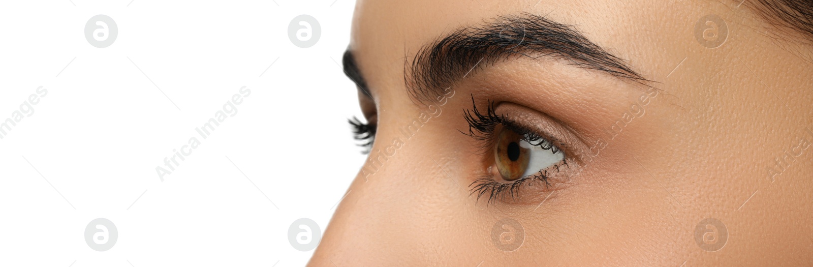 Image of Closeup view of woman with beautiful eyes, space for text. Banner design
