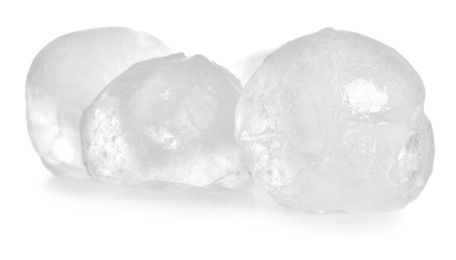 Many frozen ice balls on white background