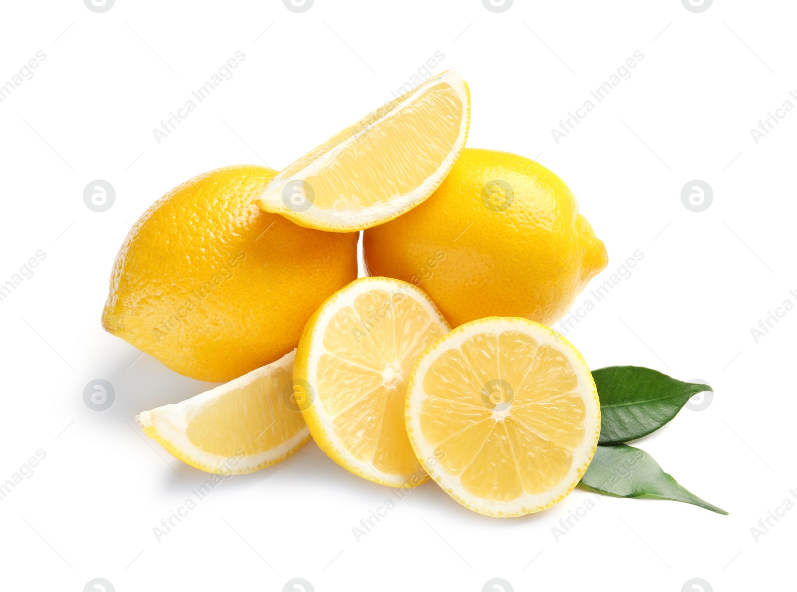 Photo of Fresh ripe lemons on white background