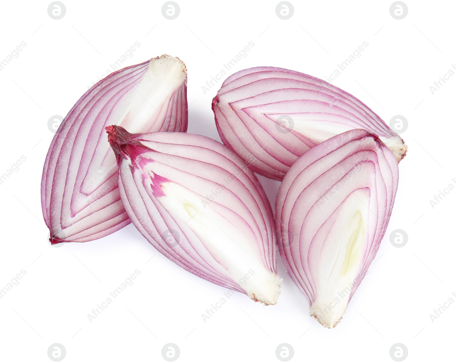 Photo of Fresh cut red onion on white background, top view